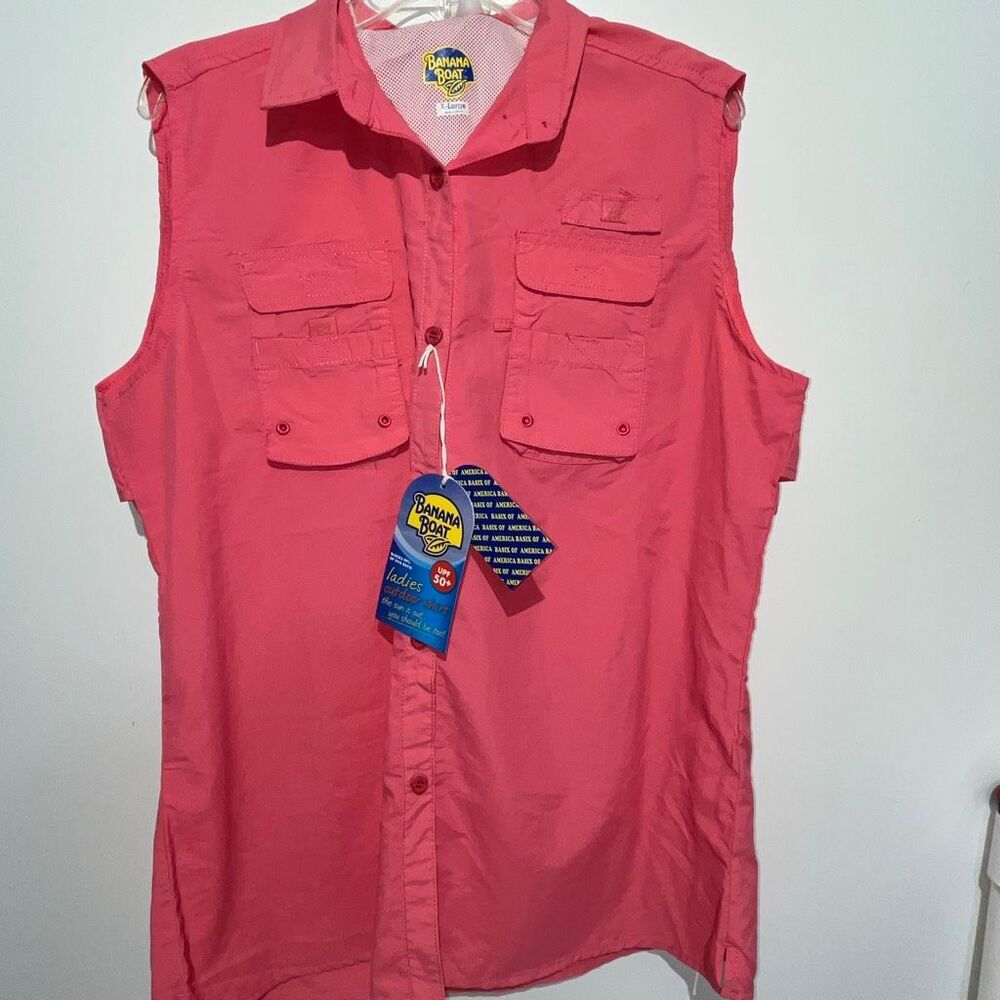 Banana Boat Women's Pink Sleeveless UPF 50+ Outdoor Button Up Shirt Size XL NWT